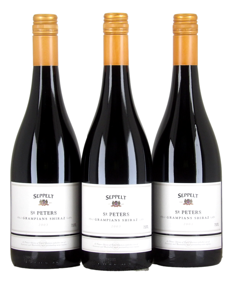 SEPPELT St Peters Great Western Vineyards Shiraz 2003 (3x 750mL). 5* Prov
