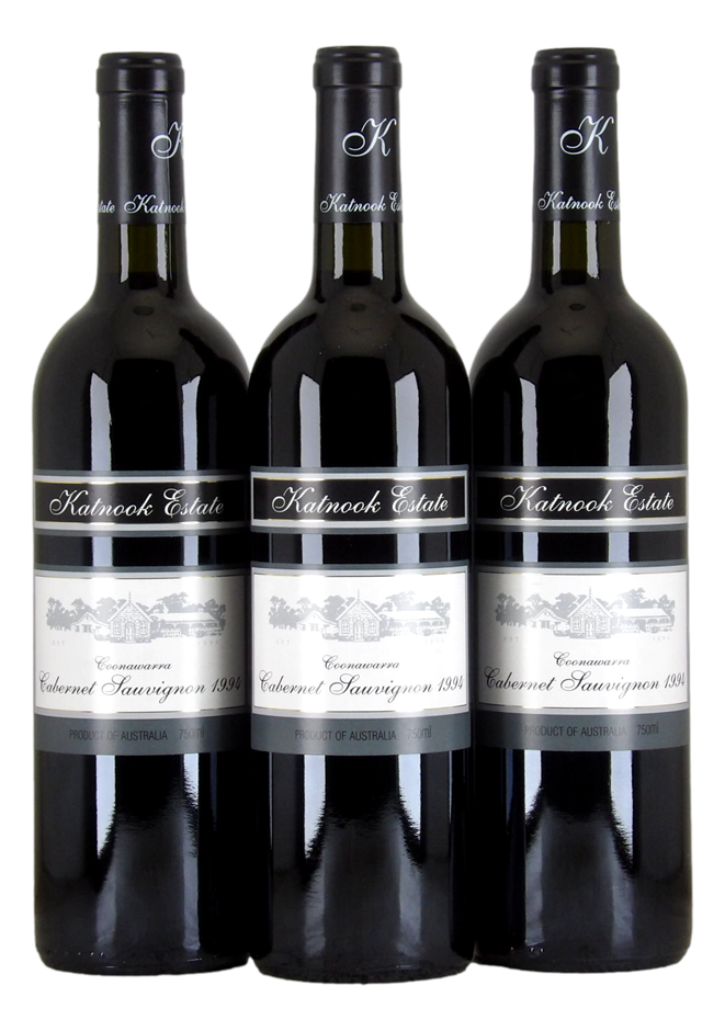 KATNOOK ESTATE Cabernet Sauvignon 1994 (3x 750mL), Coonawarra. 5* Prov