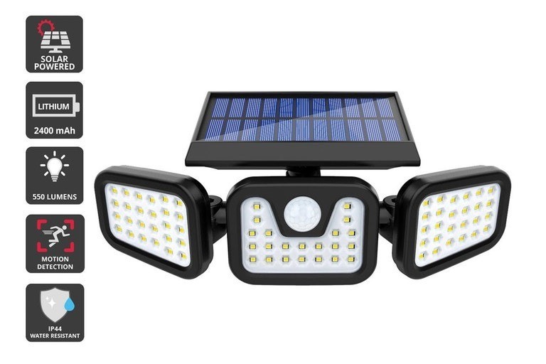 KOGAN 3-Headed Outdoor Solar Motion Sensor Light (2400mAh)