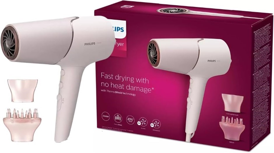 PHILIPS 5000 Series Hair Dryer, BHD530/00, Pearl Peach. NB: Damaged box.
