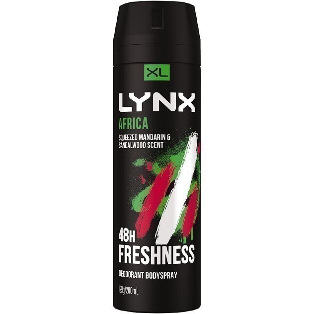 6 x LYNX Africa, Squeezed Mandarin & Sandalwood Scent Spray, 200mL.