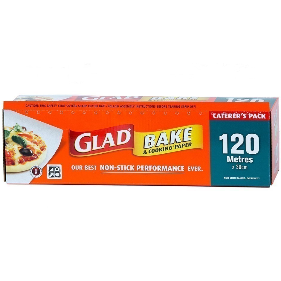 2 x GLAD Bake & Cooking Paper, 120m x 30cm. N.B: Damaged packaging.