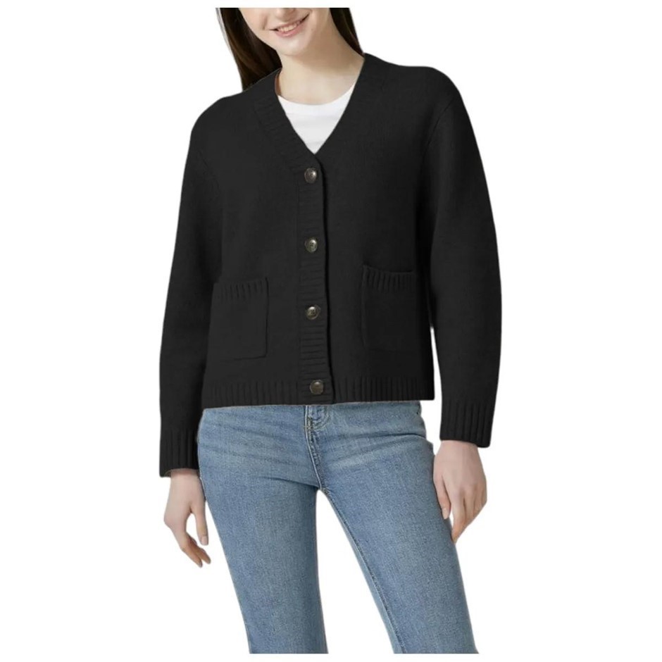 LYDIA VINE Women's Merino Wool Cardigan, Size XL, 100% Wool, Black.
