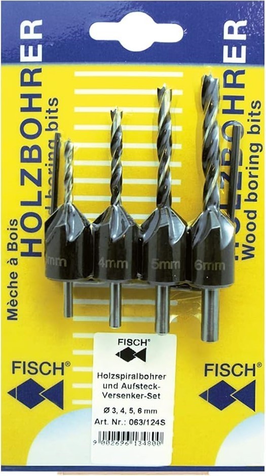 FISCH FSH-134800 Drill/Countersink Set - 1/8-Inch/3mm, 5/32-Inch/4mm, 3/16-