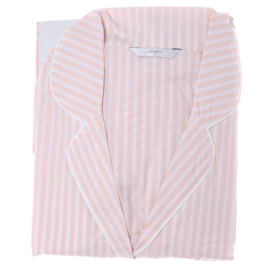 ADVENT Women's Piped 2pc PJ Set, Size S, Cotton, Pink Stripe.