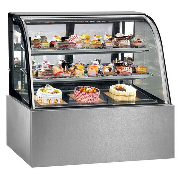 Black Trim Curved Glass Cake Display 3 Shelves