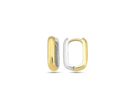9K Yellow Gold & WHITE GOLD RECT HUGGIE EARRINGS 15mm