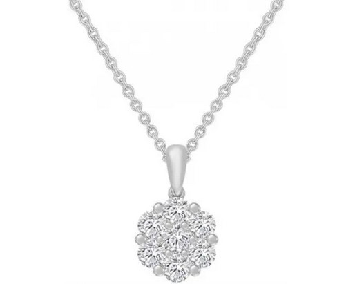 9K WHITE GOLD 0.75ct F VS LAB DIAMOND FLOWER CLUSTER PENDANT