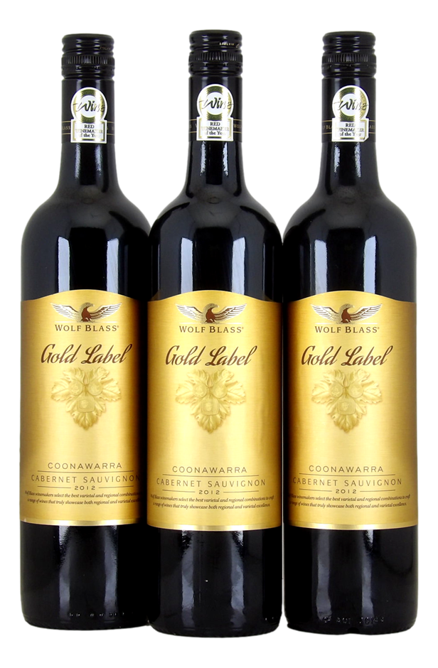 Wolf Blass Gold Label Cabernet Sauvignon 2012 (3x 750mL), Coonawarra, SA
