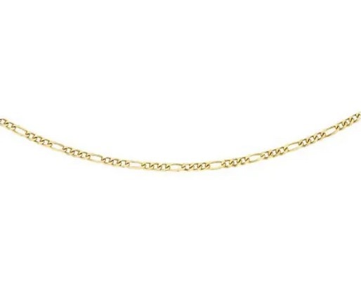 9K YELLOW GOLD 30 DIAMOND CUT FIGARO 3+1 NECKLACE 45cm