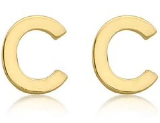 9K Yellow Gold MINI INITIAL 'C' STUD EARRINGS