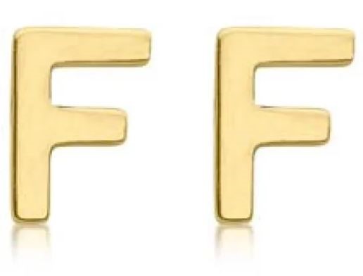 9K Yellow Gold MINI INITIAL 'F' STUD EARRINGS