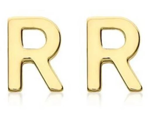 9K Yellow Gold MINI INITIAL 'R' STUD EARRINGS