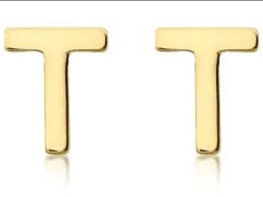 9K Yellow Gold MINI INITIAL 'T' STUD EARRINGS