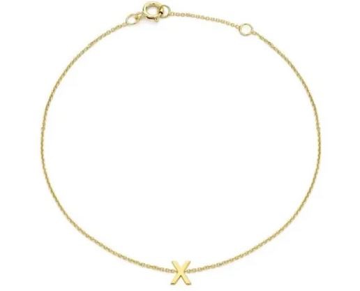 9K Yellow Gold MINI INITIAL 'X' Bracelet 15.5-19cm