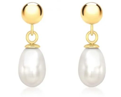 9k Yellow Gold Hlw 5mm F/W Pearl Drop Earrings