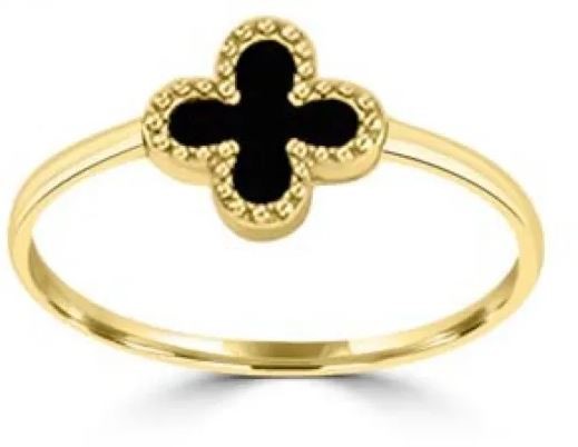 9k Yellow Gold Braceletack Onyx Clover Ring