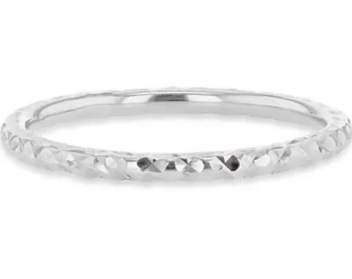 9K WHITE GOLD SOLID DIAMOND CUT STACKER RING