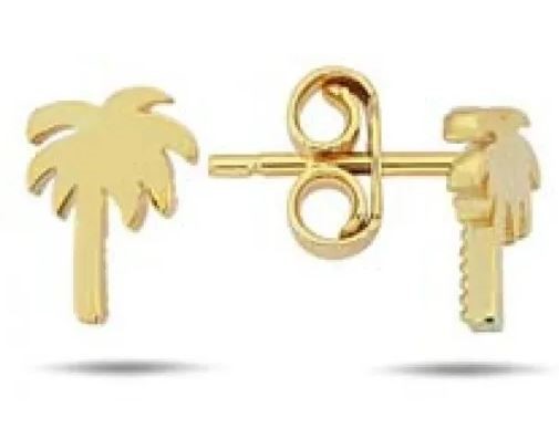 9K Yellow Gold PALM TREE STUD EARRINGS