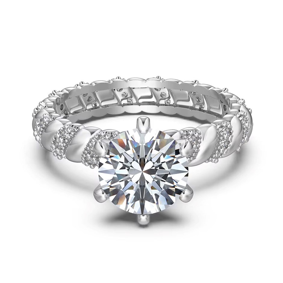 2.0ct Round GRA Certified Moissanite 925 Sterling Silver Ring - Size 6