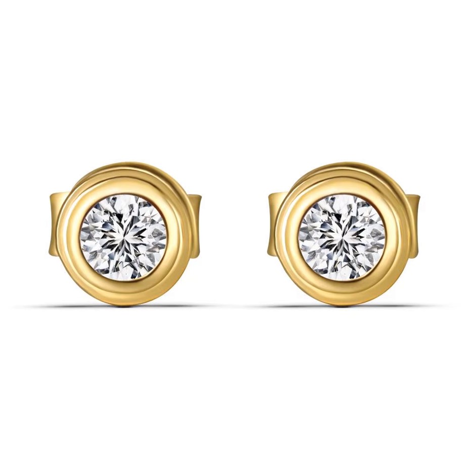 0.1ct Round GRA Certified Moissanite 14KGP 925 Silver Earrings