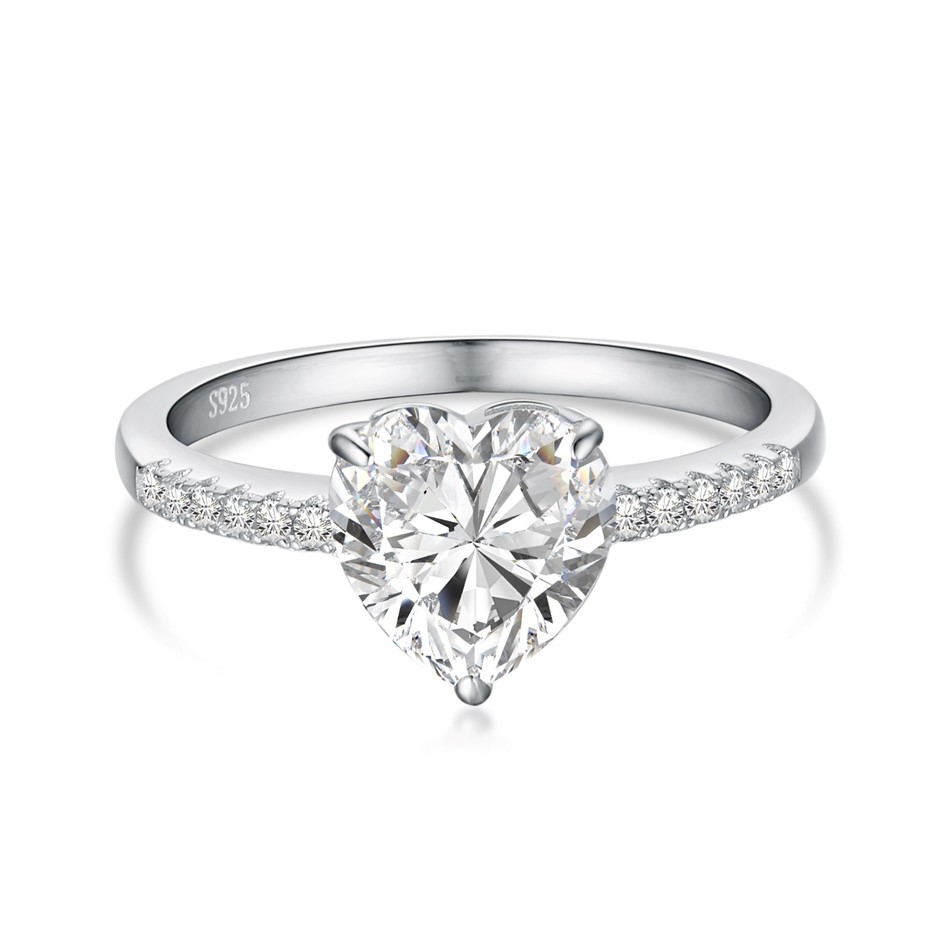 2.0ct Heart GRA Certified Moissanite 925 Sterling Silver Ring - Size 6