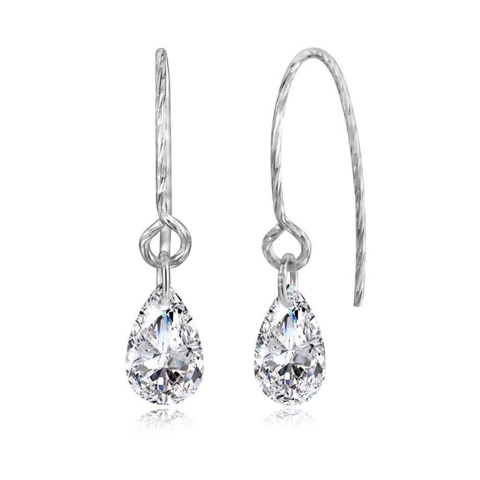Pear 925 Sterling Silver Simulated Diamonds Fancy Hook Earrings