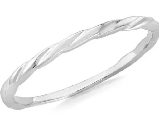 9k White Gold Twist Slim Stacker Ring