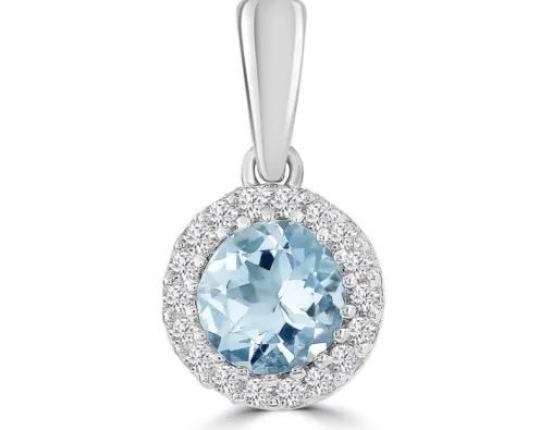 9k Wh Gld 0.03ct Hi I1 Diamond Aquamarine Pt
