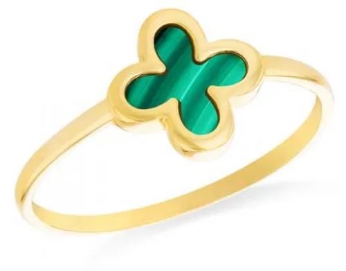9K Yellow Gold MALACHITE PETAL RING