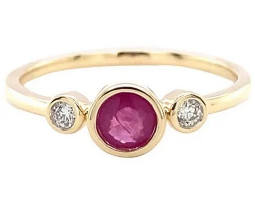 9K Yellow Gold 0.06ct HI SI DIAMOND RUBY RING