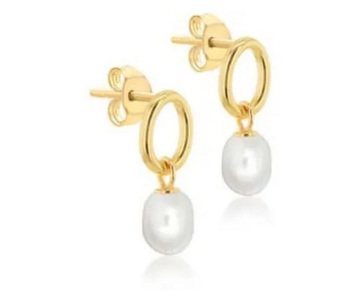 9k Yellow Gold F/W Oval Baroque Pearl Drop Earrings