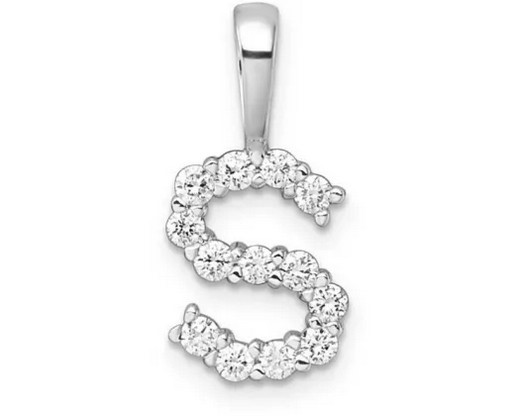 9K WHITE GOLD 0.13ct F VS LAB DIAMOND INITIAL "S" PENDANT LGSP-29841S-013-W