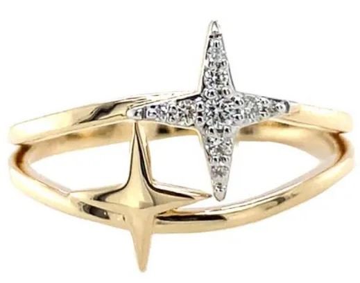 9K Yellow Gold 0.06ct HI SI DIAMOND STAR RING
