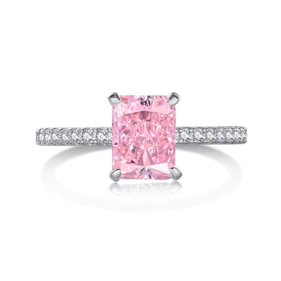 2ct Rectangle Cut Simulated Diamond 925 Silver Ring - Size 7