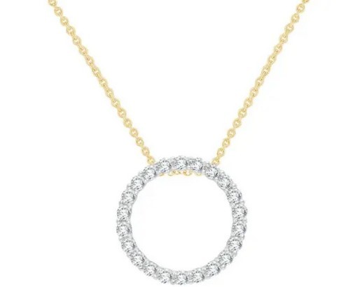 9K YELLOW GOLD 0.50ct F VS LAB DIAMOND CIRCLE NECKLACE 40+5cm