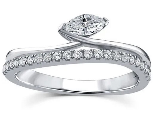 9K WHITE GOLD 0.33ct F VS LAB DIAMOND MARQ DOUBLE RING