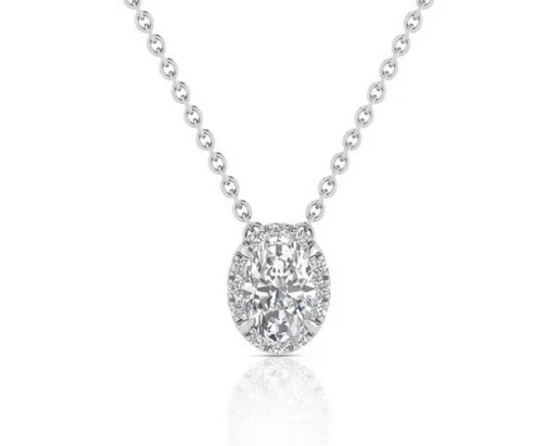 9K WHITE GOLD 0.55ct F VS LAB DIAMOND OVAL NECKLACE 40-45cm
