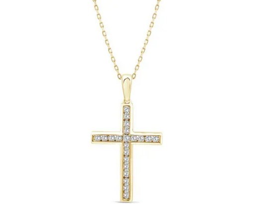 9K YELLOW GOLD 0.50ct F VS LAB DIAMOND CROSS NECKLACE 40-45cm