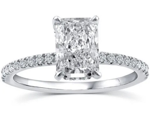 9K WHITE GOLD 1.75ct F VS LAB DIAMOND RADIANT CLAW RING