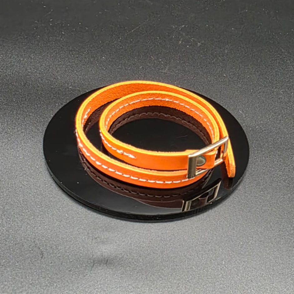 Designer Orange Leather Double Wrap Around Bracelet