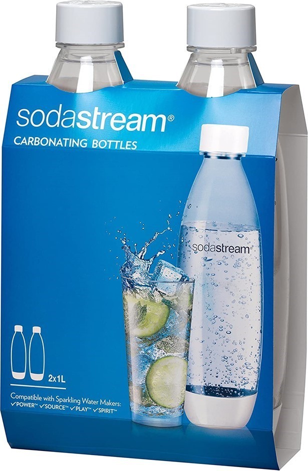 SODASTREAM White 1L Slim Carbonating Bottles Twin Pack, Pack of 2.
