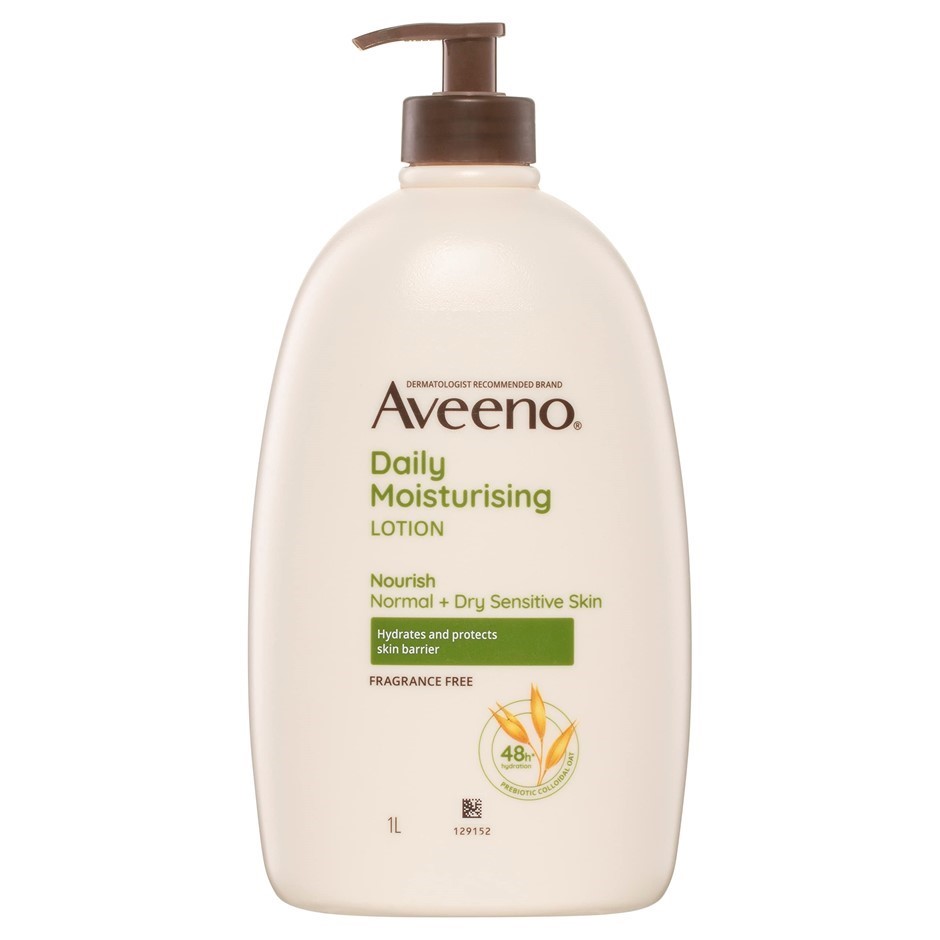 2 x AVEENO Daily Moisturising Lotion, 1L. N.B: 1 x damaged/missing pump.