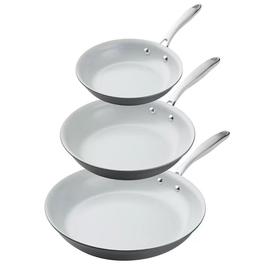 TRAMONTINA Hard Anodised Frypan 3 Piece Set, White. NB: Used, not in origin