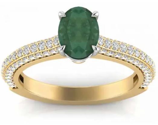 EXC 18K Yellow Gold 0.50ct HI I1 DIAMOND EMERALD RI