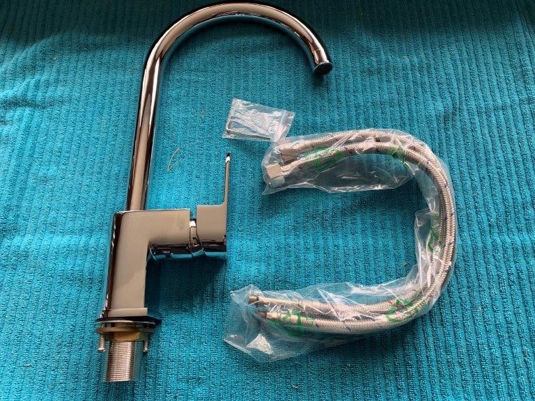 New in Box Inspire Gooseneck Sink Mixer, Brass - Quantity 1