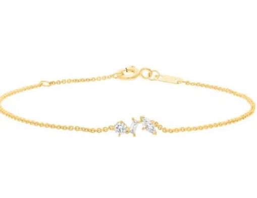 9K YELLOW GOLD 0.25ct F VS TRIO LAB DIAMOND BRACELET 16-18cm
