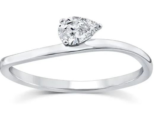 9K WHITE GOLD 0.20ct F VS LAB DIAMOND PEAR OFFSET RING