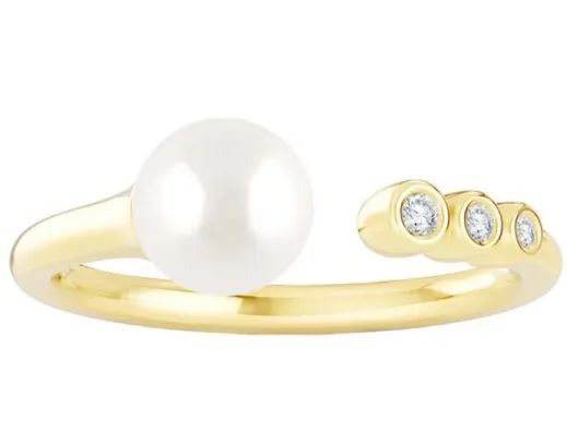 9K YELLOW GOLD 0.04ct F VS LAB DIAMOND FW PEARL OPEN RING