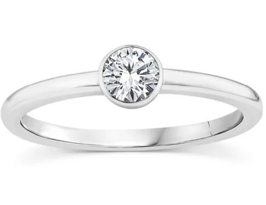 9K WHITE GOLD 0.25ct F VS LAB DIAMOND BEZEL RING